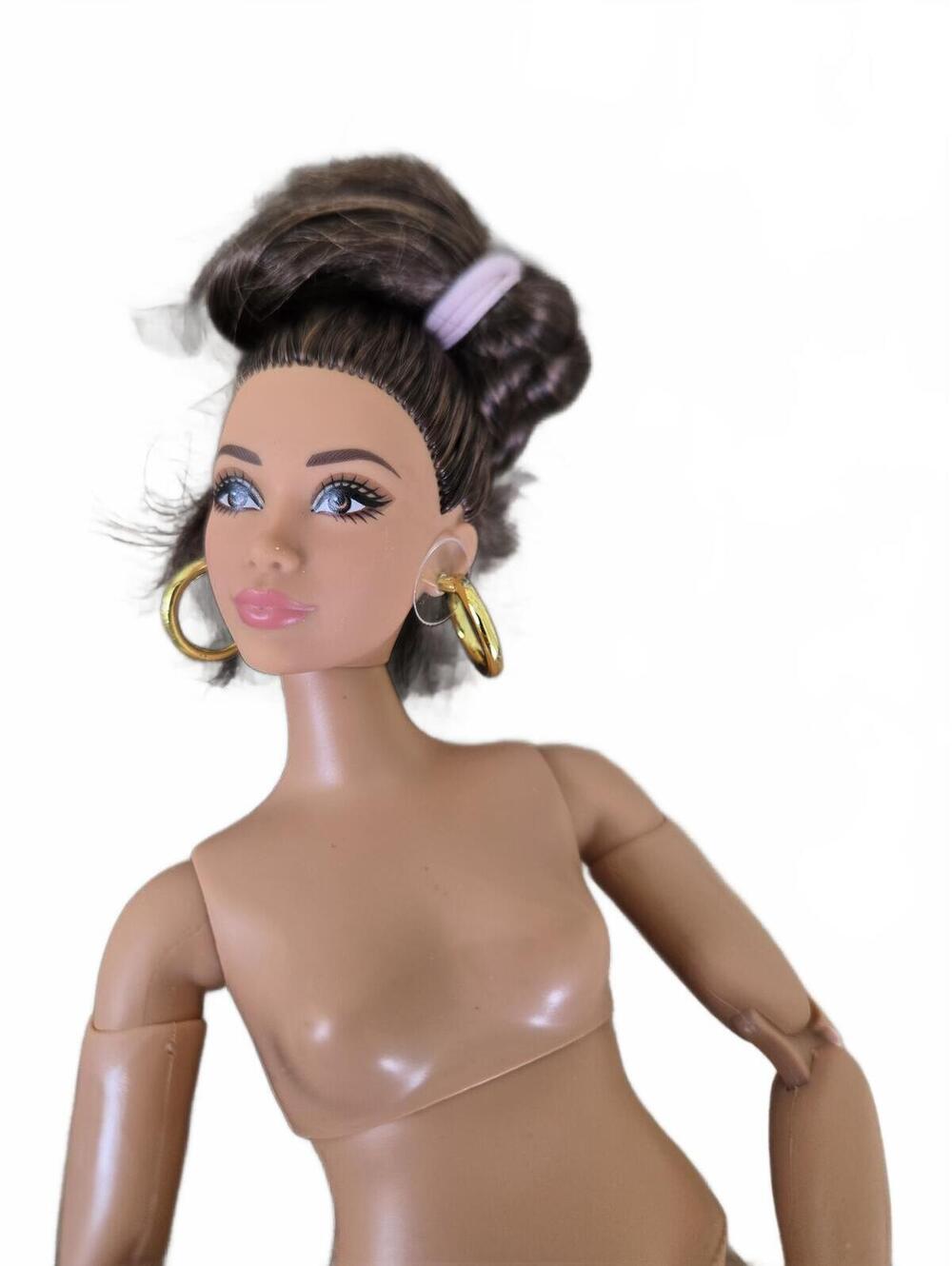 Nude mtm Barbie Doll, Curvy Brown Wavy hair Made to Move Body,  Poseable